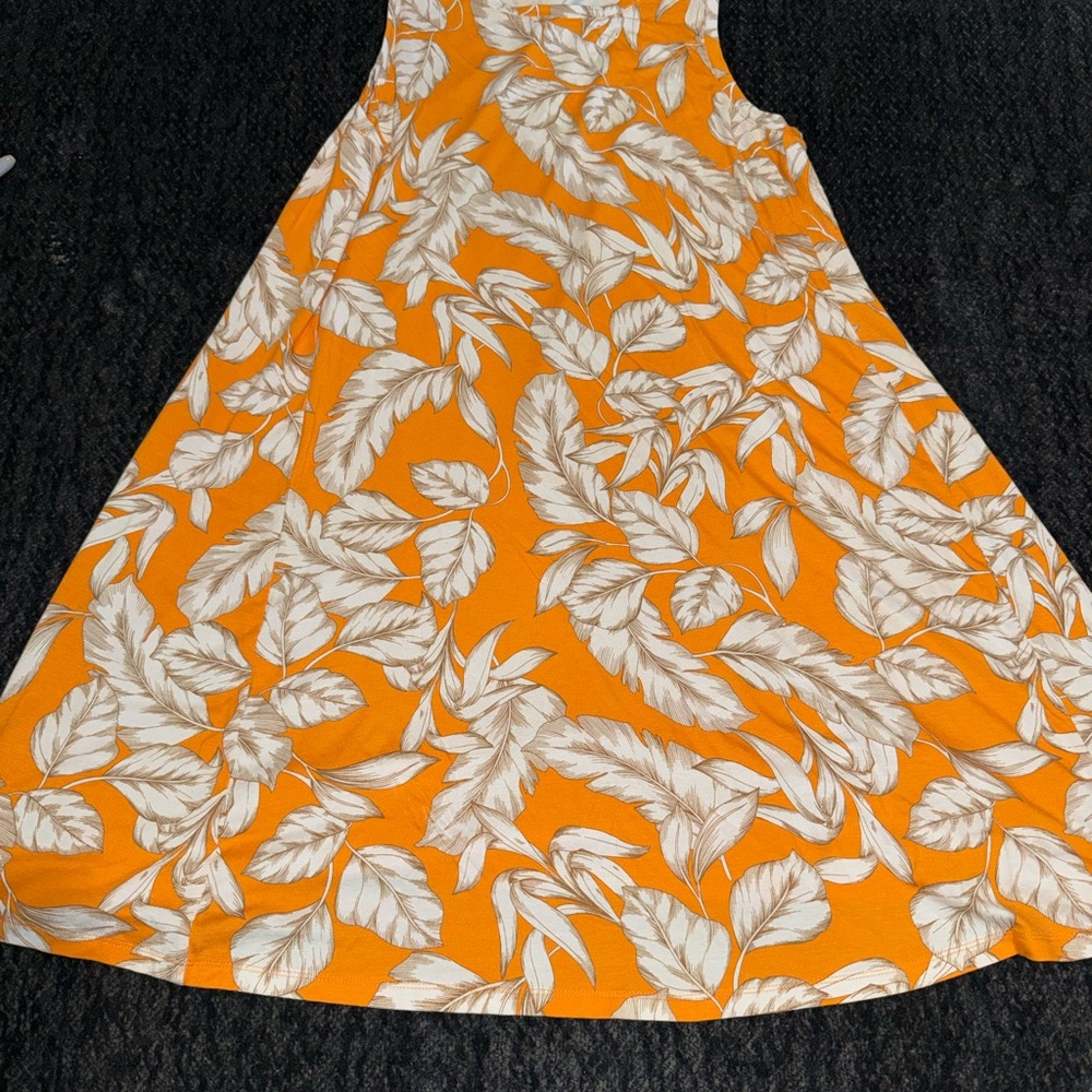 Loft Ann Taylor Palm Orange Leaf Sundress Large